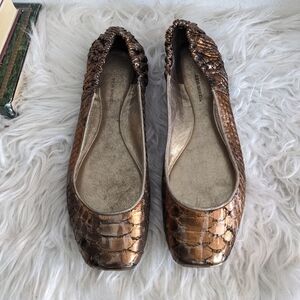Devi Kroell Python Leather Snakeskin Reptile Ballet Flats Bronze 36/6 Metallic